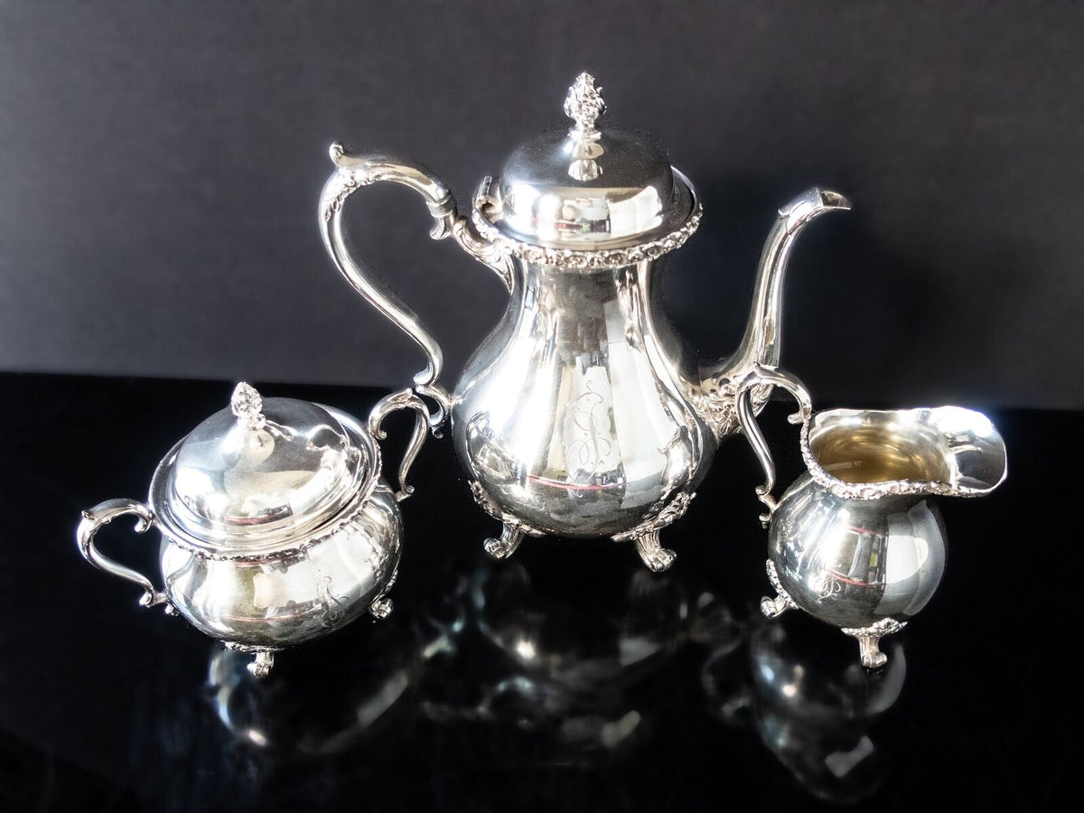 Vintage Silver Plate Tea Set Coffee Service Du Barry Floral Wilcox