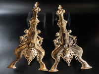 Antique French Brass Andirons Chenets Lion And Dragon Gothic