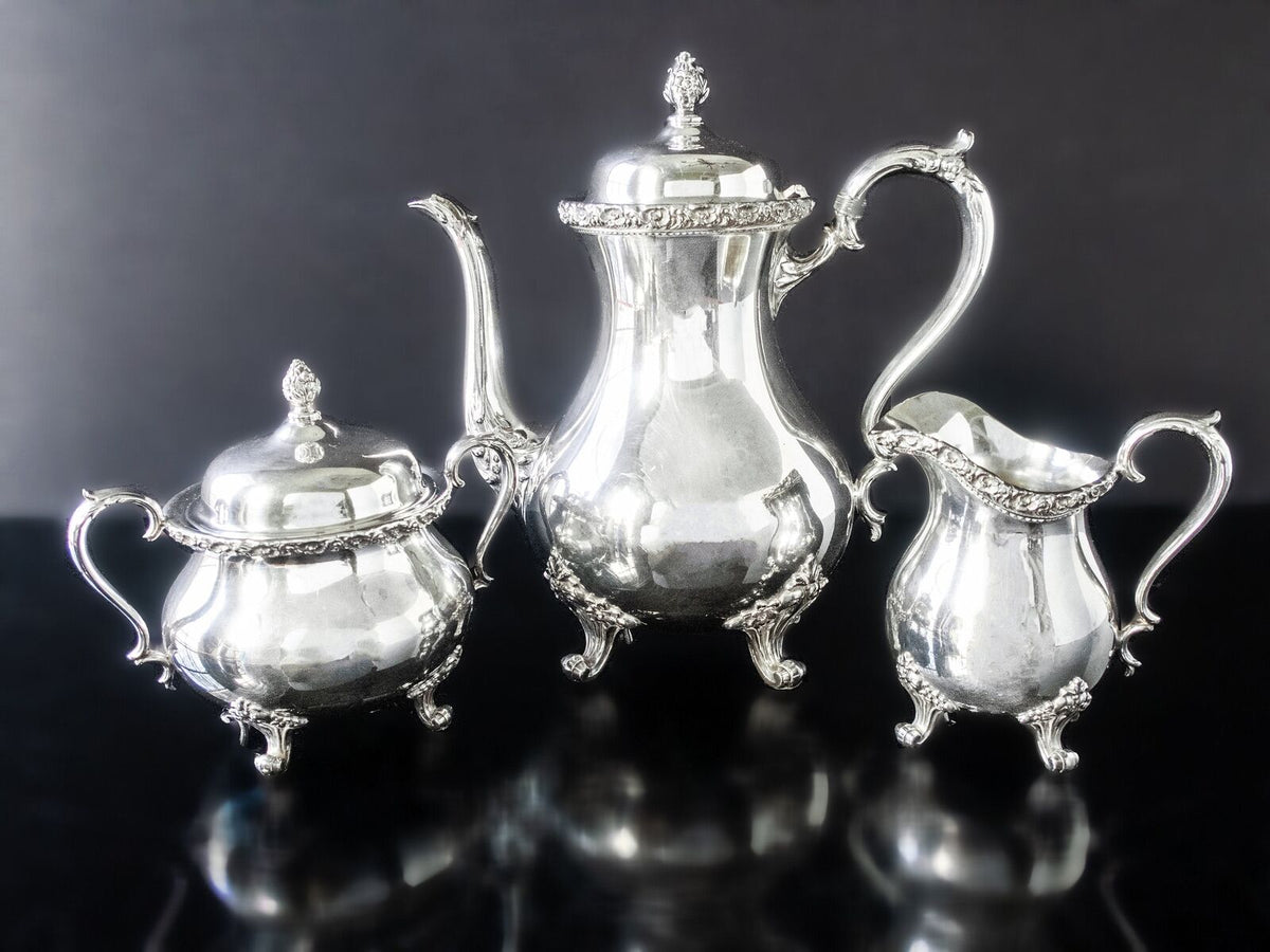 Vintage Silver Plate Tea Set Coffee Service Du Barry Floral Wilcox