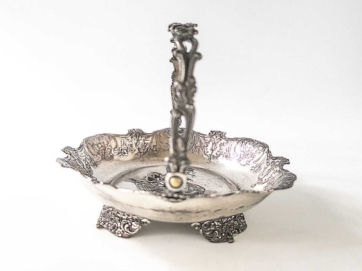 Antique Silver Plate Bride's Basket Repousse Angel Homan Mfg