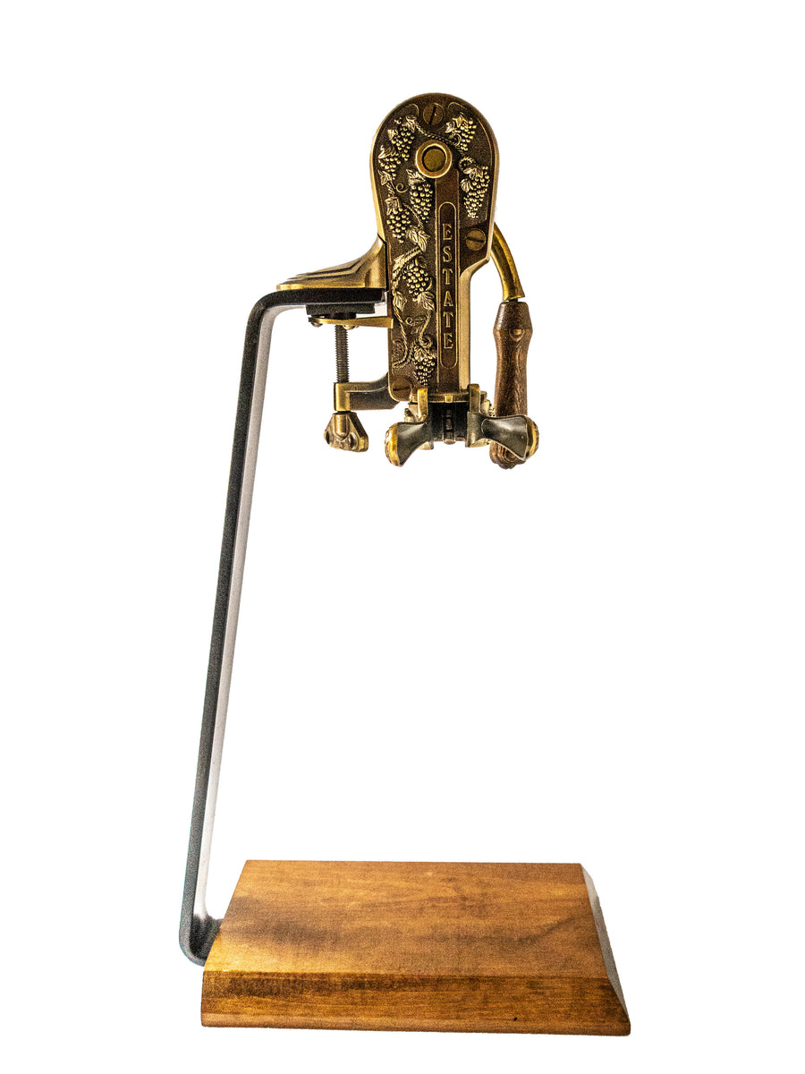 Vintage Estate Wine Opener With Stand Brass Oak Wood Decorker Bar Holl