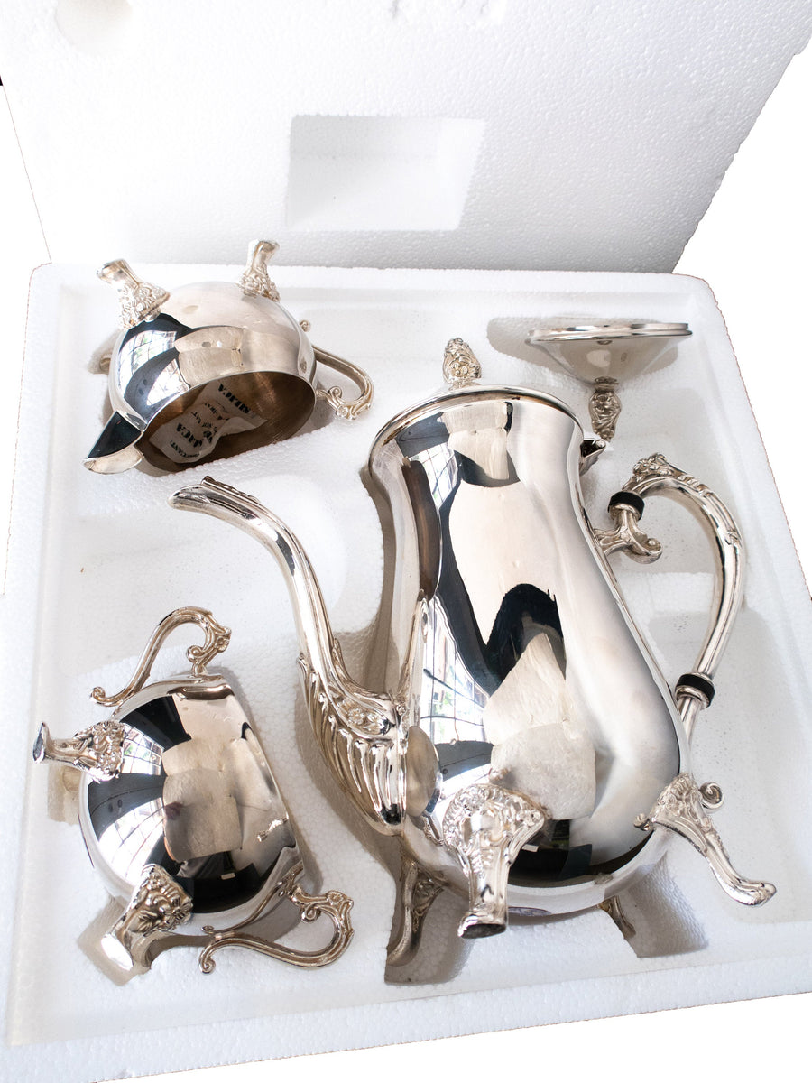 Vintage Silverplate Tea Set Service Set With Tray 4 Piece Set IOB