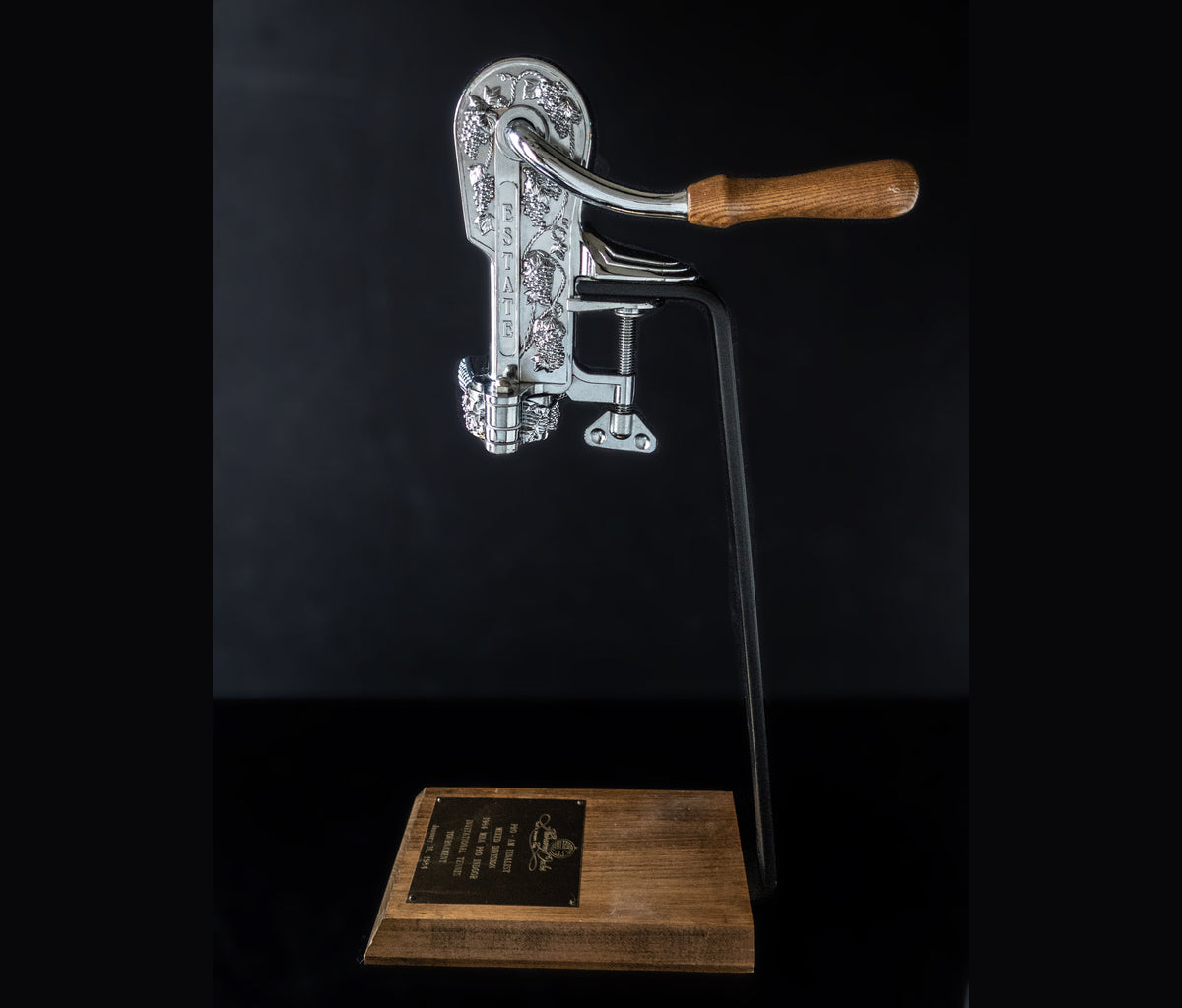 Vintage Estate Wine Opener With Stand Oak Wood Decorker Tennis Trophy