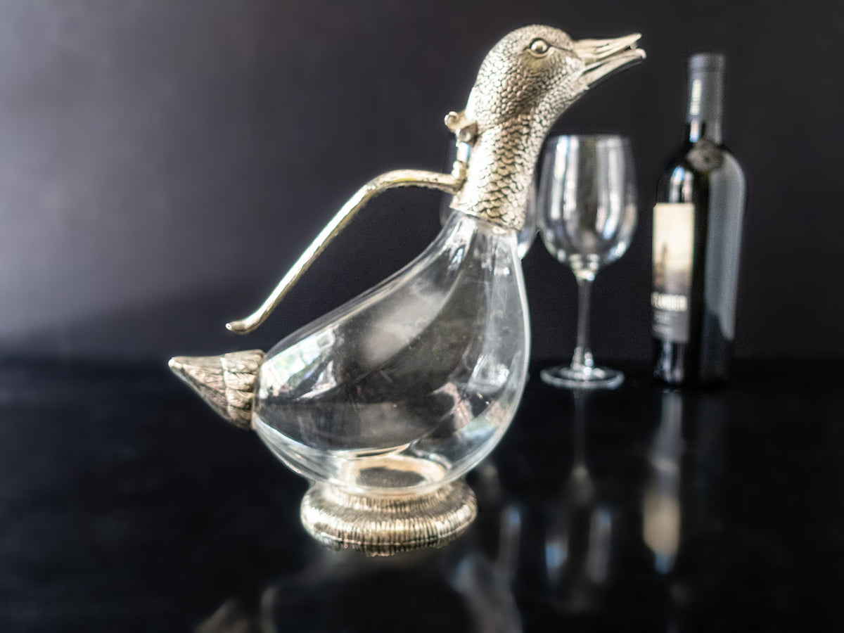 Silver Plate And Glass Duck Wine Decanter Carafe InventifDesigns
