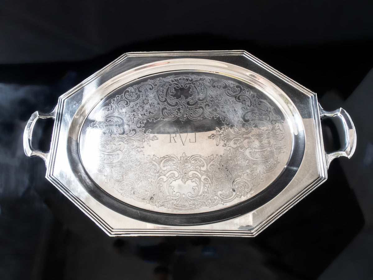 Vintage Silver Plate Large Tray Alden By Wallace 5020 Serving Tray Art Deco