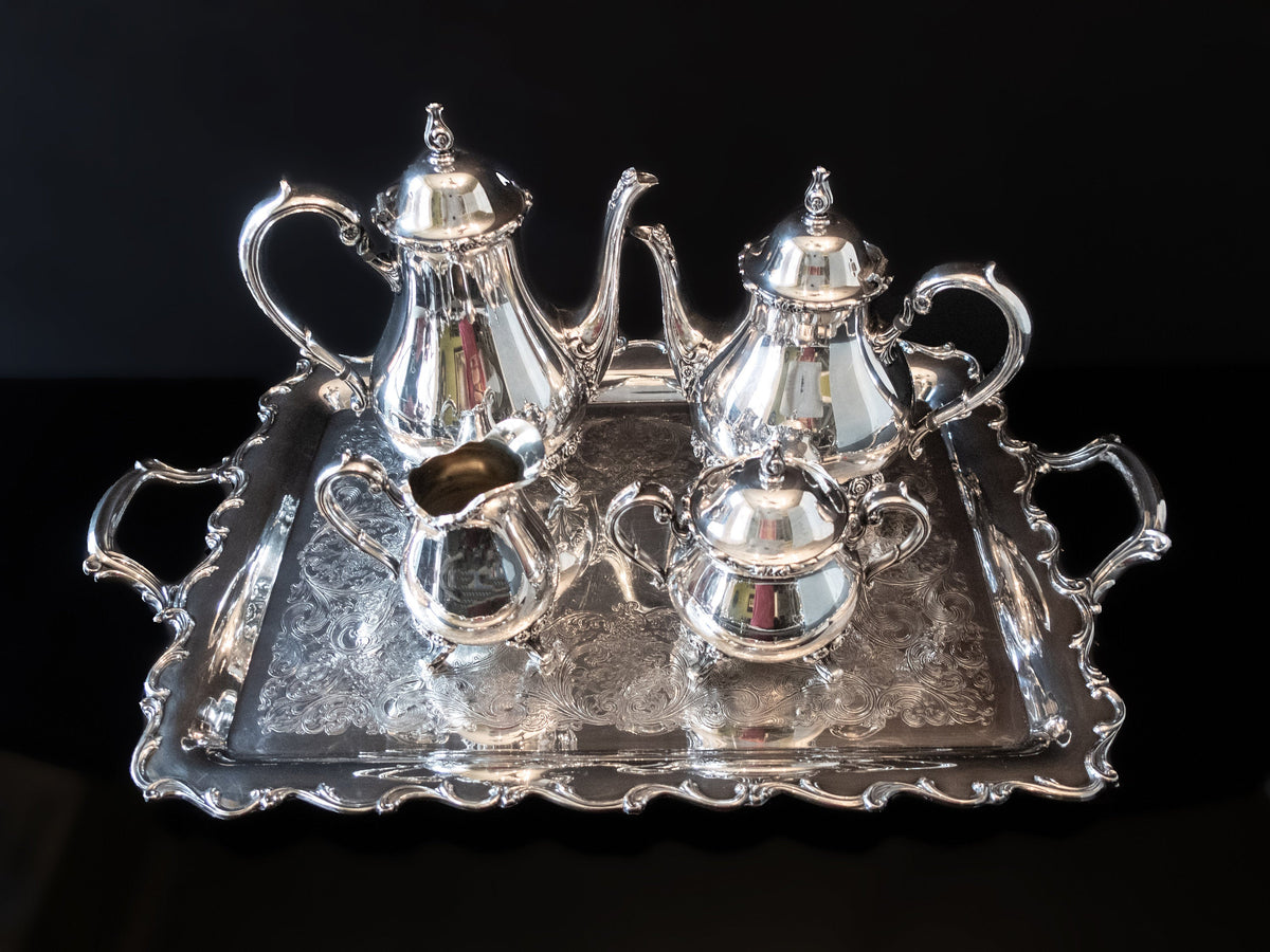 Vintage Silver Plate Tea Set Coffee Service Tray American Rose