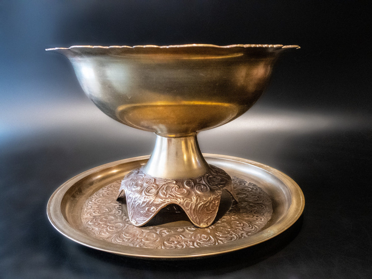 Vintage Brass Punch Bowl Set With Tray And 8 Cups InventifDesigns