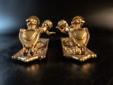 Pair Bronze Cherub Wall Sconces Candle Holders Sconces