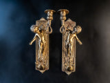 Pair Bronze Cherub Wall Sconces Candle Holders Sconces