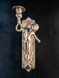 Pair Bronze Cherub Wall Sconces Candle Holders Sconces