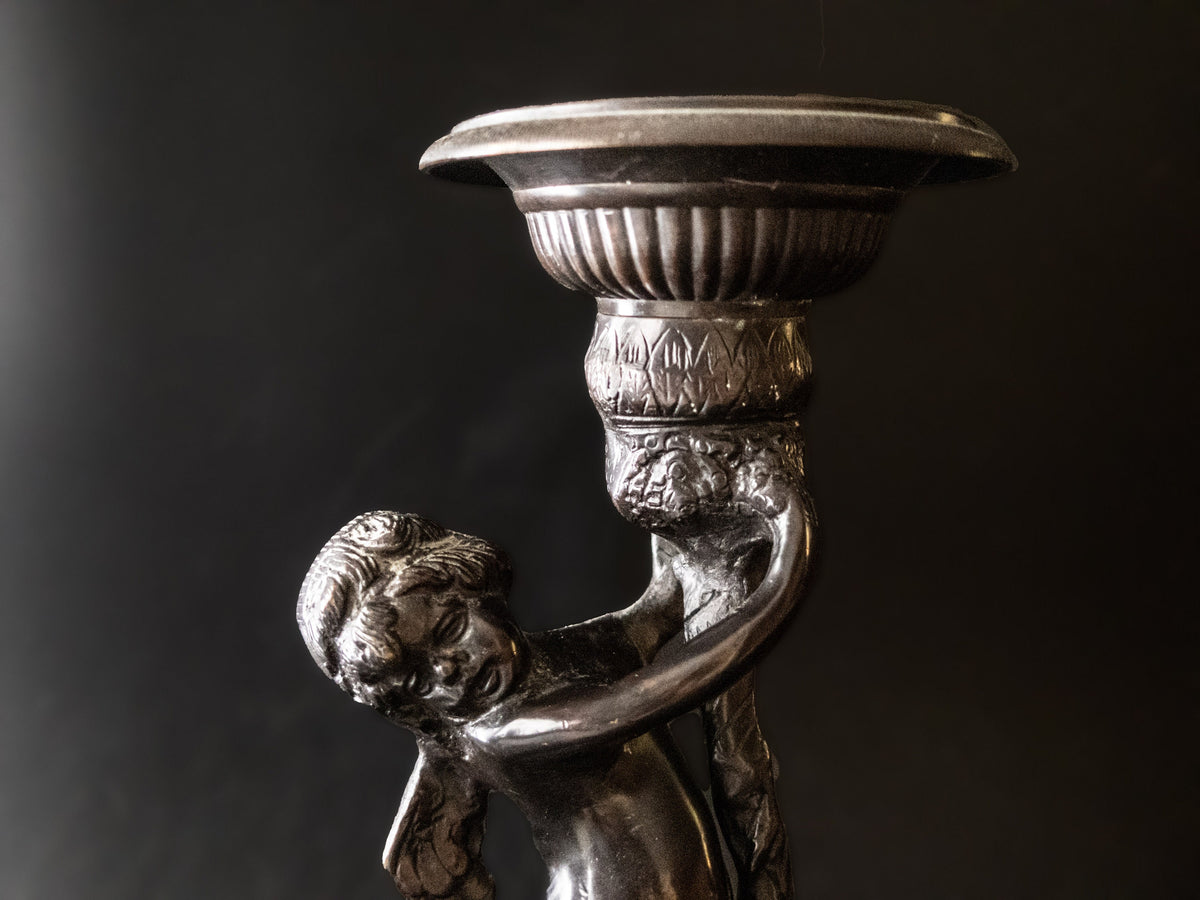 Tall Bronze Cherub Candle Holder Candlestick Putti Victorian InventifDesigns