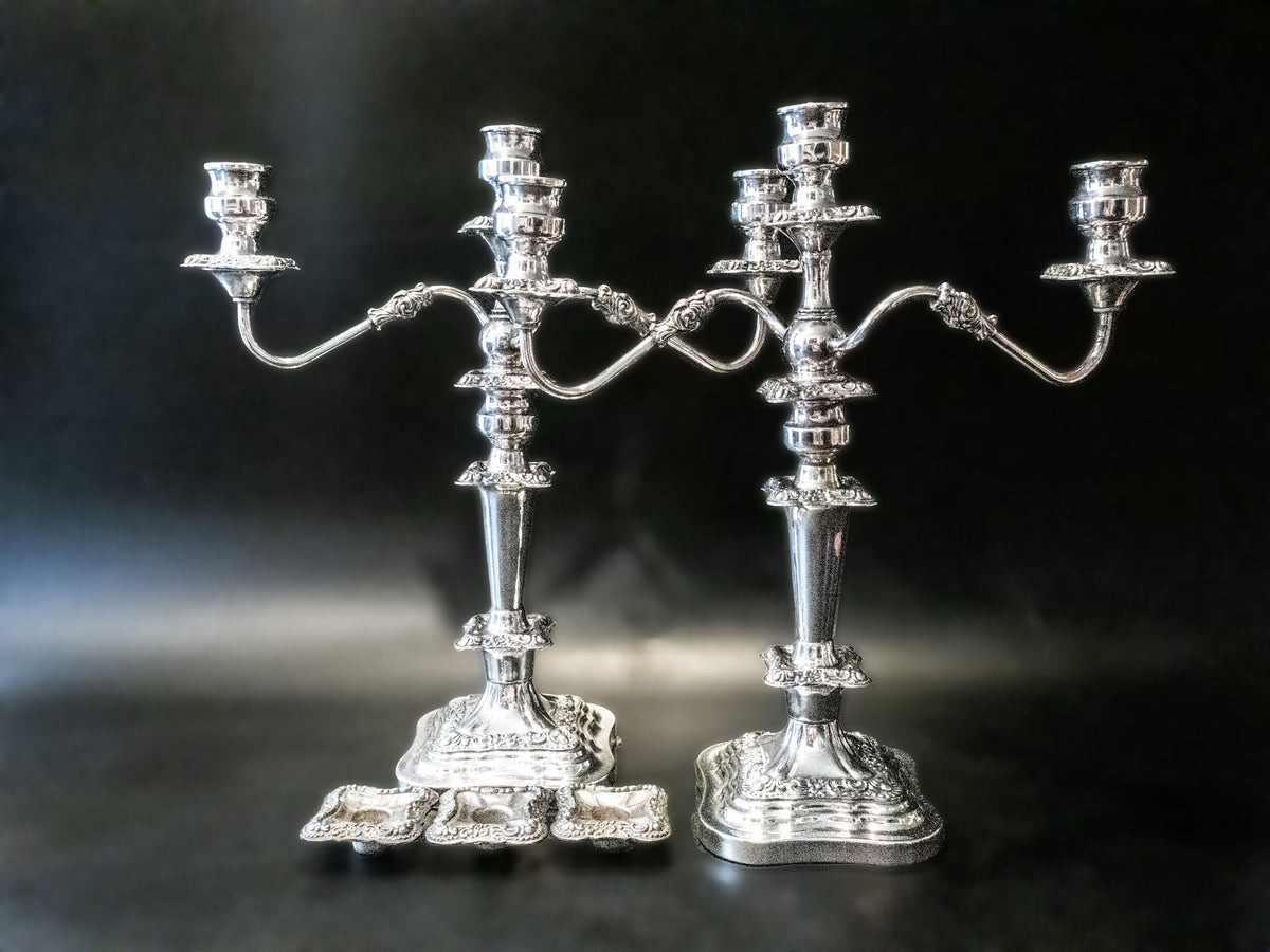 Antique Pair Silver Plate Candelabra Candle Holders Convertible 18