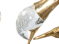 Tall Brass And Blown Glass Cranes 18” Sculptures Pair