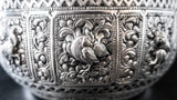Large Burmese Thai Silver Offering Bowl Repousse Zodiac 1860