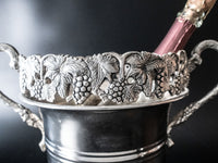 Vintage Silver Plate Ice Bucket Champagne Chiller Grapes Rim