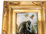 Gilded Framed Oil Painting Monkey With Birds Antique Style