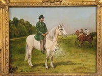 Ornate Gold Framed Oil Painting Horse And Jockey Antique Style Hand Painted