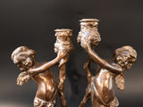 Pair Bronze Cherubs Candle Holders Candlesticks Putti