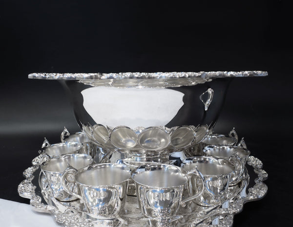Silver Plate Punch Bowl Set Tray 12 Cups Ladle Grand Duchess Towle InventifDesigns