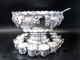XL Silver Plate Punch Bowl Set Beverage Chiller With 12 Cups Silver And Silverplate