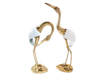 Tall Brass And Blown Glass Cranes 18” Sculptures Pair