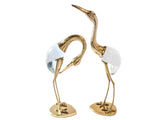 Tall Brass And Blown Glass Cranes 18” Sculptures Pair