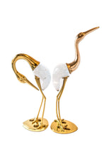 Tall Brass And Blown Glass Cranes 18” Sculptures Pair