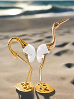 Tall Brass Crane Statues With Murano Glass Sculptures Pair