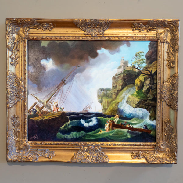 Gold Framed Oil Painting The Shipwreck Antique Style Hand Painted