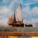 Gold Framed Oil Painting Dutch Smalschips And Rowboat Antique Style Hand Painted