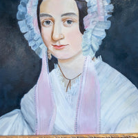 Antique Painting Portrait Young Woman With Frilly Bonnet Gilded Framed