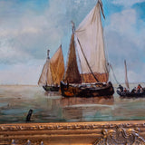 Gold Framed Oil Painting Dutch Smalschips And Rowboat Antique Style Hand Painted