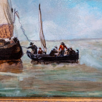 Gold Framed Oil Painting Dutch Smalschips And Rowboat Antique Style Hand Painted