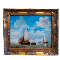 Gold Framed Oil Painting Dutch Smalschips And Rowboat Antique Style Hand Painted