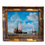 Gold Framed Oil Painting Dutch Smalschips And Rowboat Antique Style Hand Painted