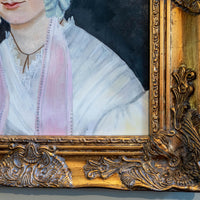 Antique Painting Portrait Young Woman With Frilly Bonnet Gilded Framed