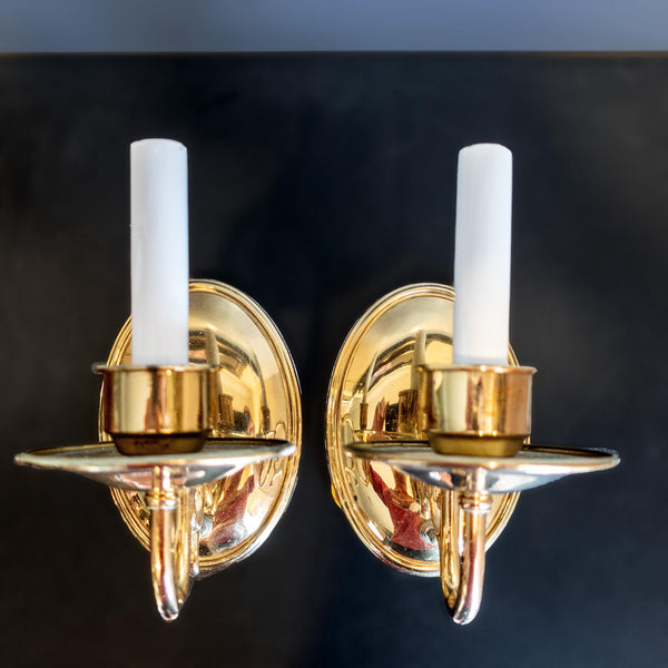 Vintage Pair Brass Candlestick Sconce Lights Both Work