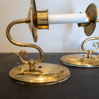 Vintage Pair Brass Candlestick Sconce Lights Both Work