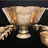 Vintage Brass Punch Bowl Set With 10 Cups and Ladle Gold