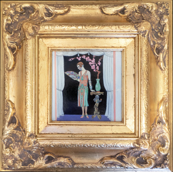 Art Deco Woman Oil Painting - Framed 12x12 Fine Art - 1920s Vintage Style Portrait - Hand Gilded Gold Leaf Frame