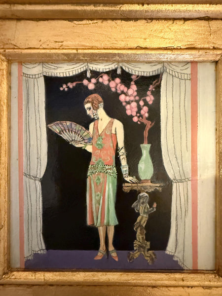art deco dress Art Deco Woman Oil Painting - Framed 12x12 Fine Art - 1920s Vintage Style Portrait