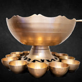 Large Brass Punch Bowl Set With 12 Cups and Ladle Gold