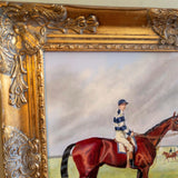 Gold Framed Oil Painting Of Horse And Jockey Antique Style Hand Painted