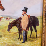 Gold Framed Oil Painting Of Horse And Jockey Antique Style Hand Painted