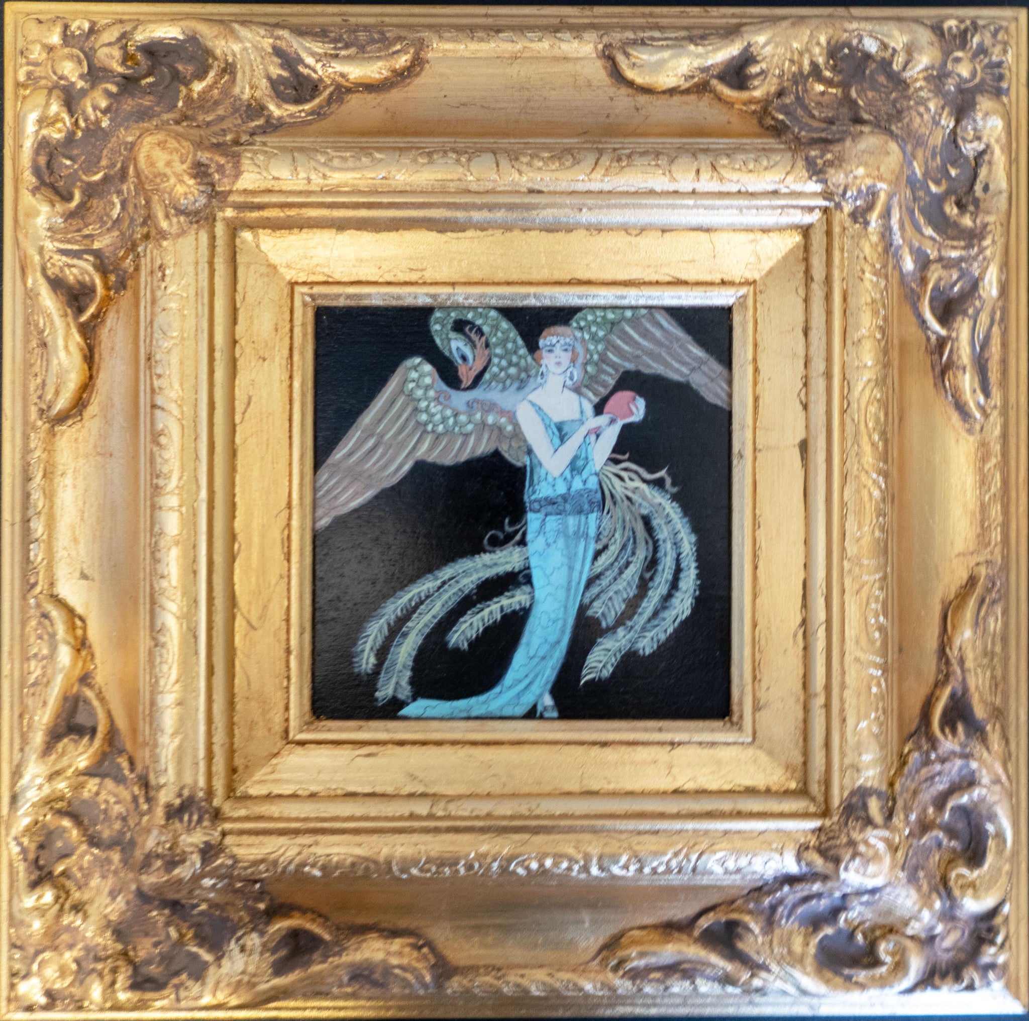 Art Deco Woman Oil Painting, Gilded Framed Blue Gown Wall Art, Georges InventifDesigns Art Deco Woman Oil Painting, Gilded Framed Blue Gown Wall Art, Georges InventifDesigns