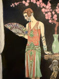 Oil Painting Woman In Art Deco Dress In Gilded Frame