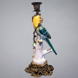 Bronze and Porcelain Parrot Candle Holder 15" Tall