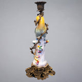 Bronze and Porcelain Parrot Candle Holder 15" Tall