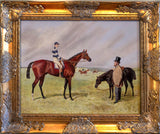 Gold Framed Oil Painting Of Horse And Jockey Antique Style Hand Painted