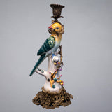Bronze and Porcelain Parrot Candle Holder 15" Tall
